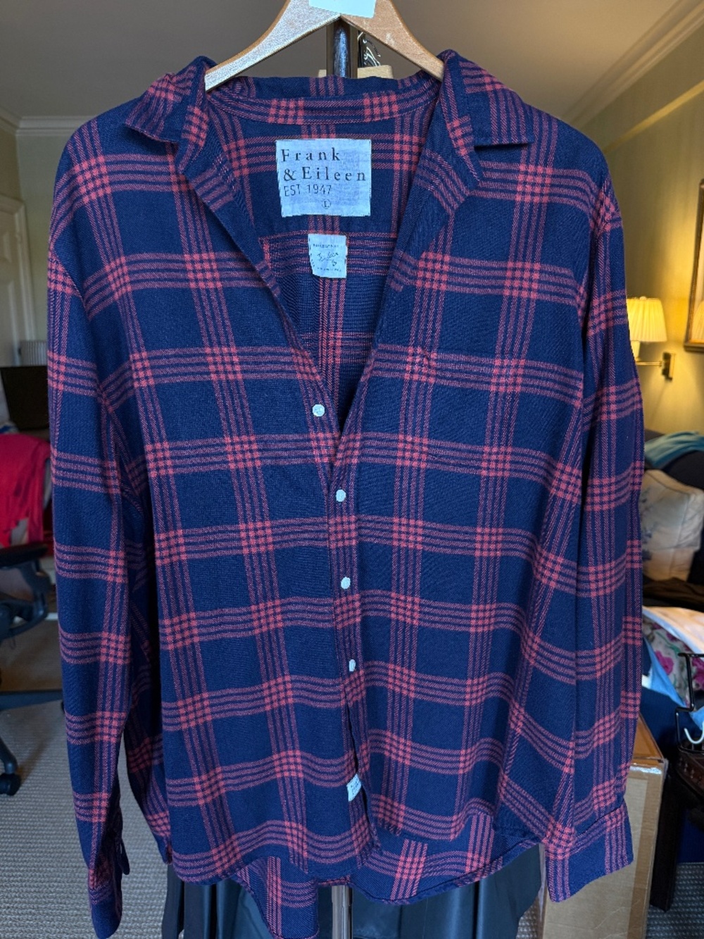Frank & Eileen Eileen Navy and Red Plaid Italian Cotton Flannel Shirt – Size L